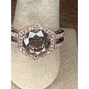 BBJ Sterling Silver Gold Overlay Pink Morganite Simulant CZ Ring, size 10